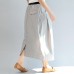 light gray casual cotton skirts plus size elastic waist maxi skirts