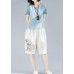 white embroidery blended loose pants casual elastic waist shorts